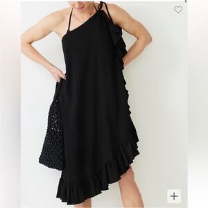 J. Crew Ruffle One Shoulder Cover Up Dress in Soft Gauze Black Small BQ994